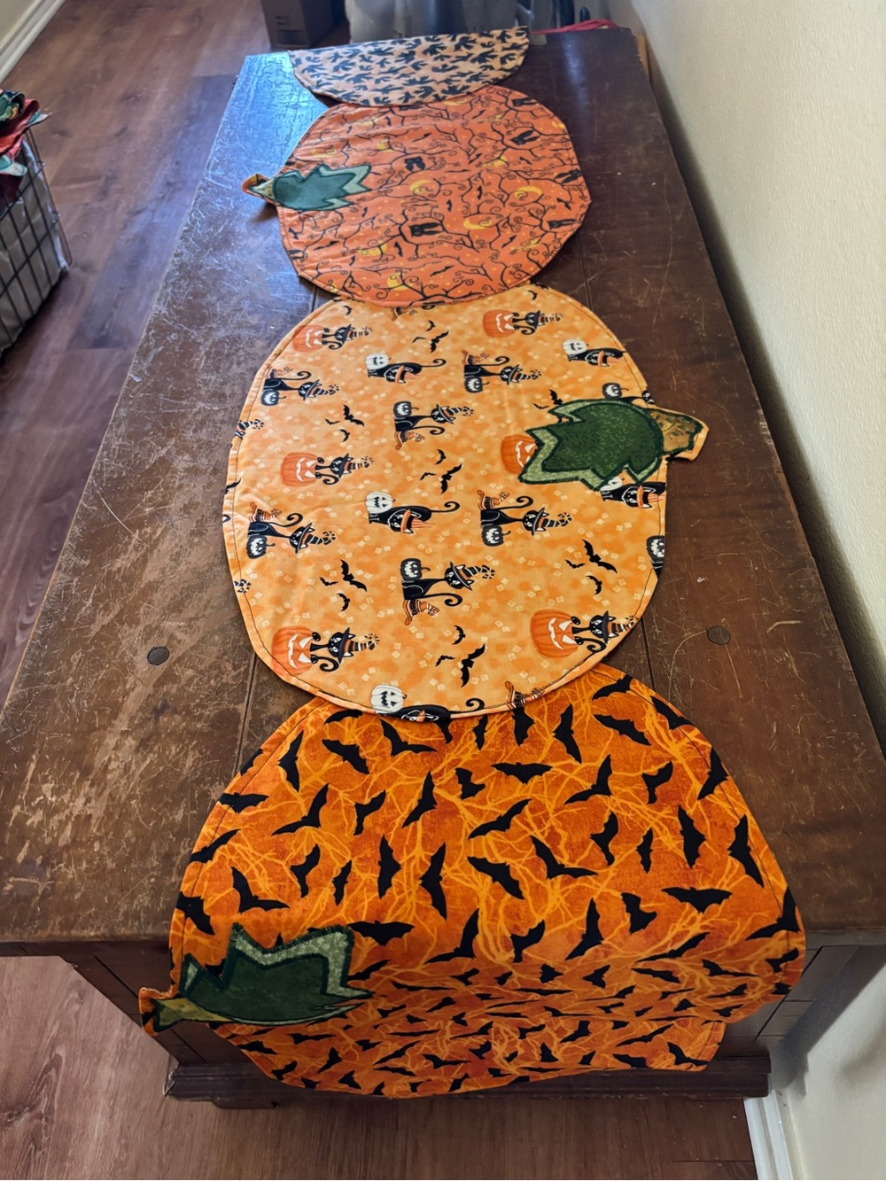 Crows Owls and Black cats Halloween Themed Fabric Table Runner